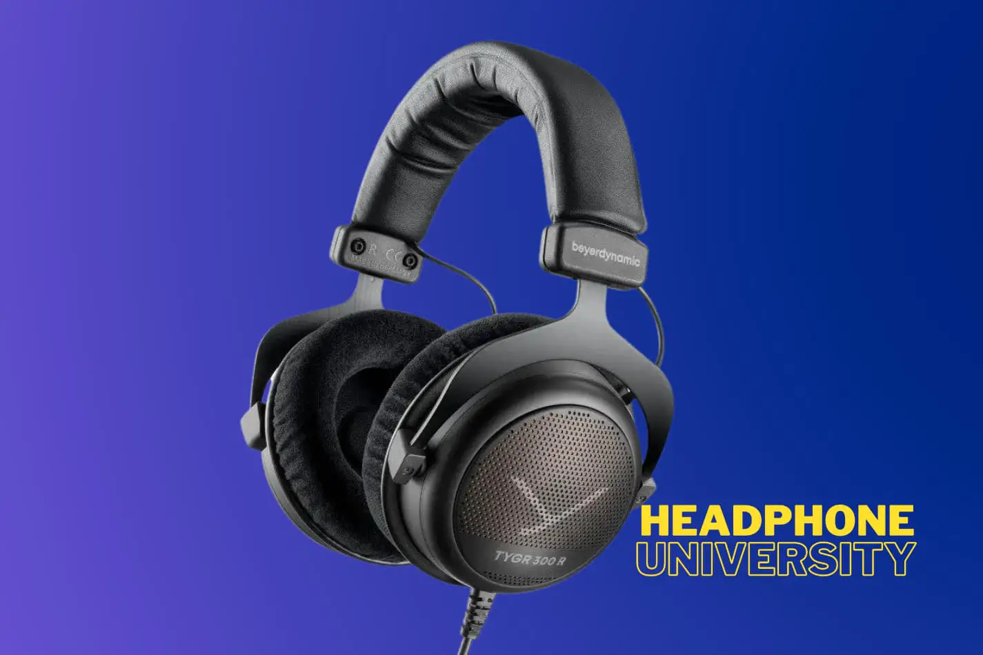 Beyerdynamic TYGR 300 R headphones on a blue gradient background